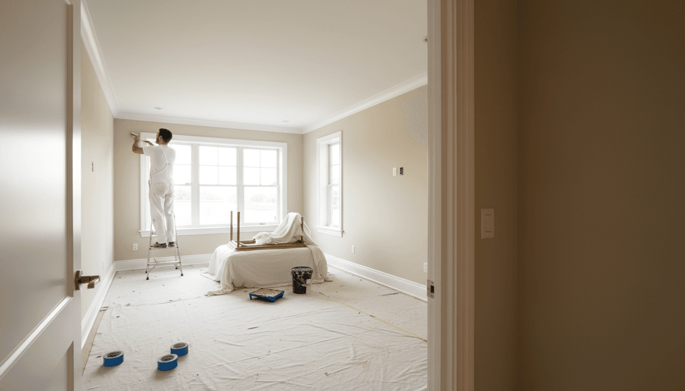 Residential interior repainting with warm natural light transformation